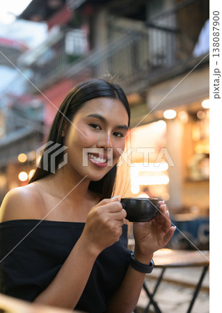 Thai Woman Drinking Coffee Hanoi Train Street Vietnam Thai Woman Drinking Coffee Hanoi Train Street Vietnam 138087900