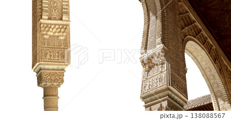 Arches in Islamic (Moorish) style (carved on white background) in Alhambra, Granada, Spain Arches in Islamic (Moorish) style (carved on white background) in Alhambra, Granada, Spain 138088567