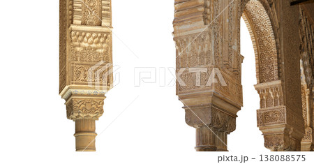 Arches in Islamic (Moorish) style (carved on white background) in Alhambra, Granada, Spain Arches in Islamic (Moorish) style (carved on white background) in Alhambra, Granada, Spain 138088575