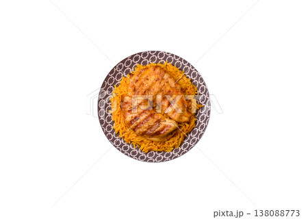 Kabsa or haneeth, an Arabic dish with rice and chicken, salt, and spices. Kabsa or haneeth 138088773