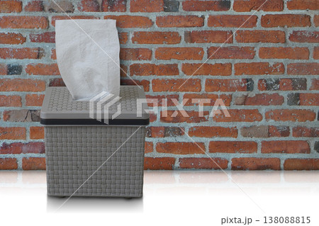 front view gray and black plastic tissue boxes on white floor, brick wall background, clean, object, decor, ancient, fashion, copy space front view gray and black plastic tissue boxes on white floor, brick wall background, clean, object, decor, ancient, fashion, copy space 138088815