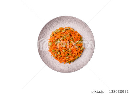 Asian salad with edamame beans, carrots, tofu, and spices. Edamame and carrot salad 138088951