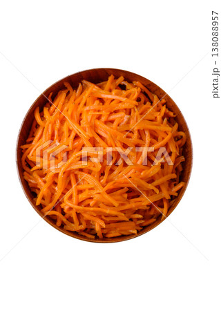 Spicy Korean carrot salad, grated with salt and spices, an Asian dish. Korean carrots 138088957