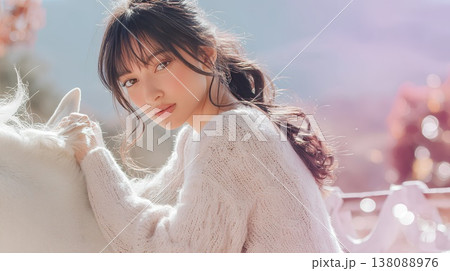 馬に乗り乗馬する美しい女性 138088976