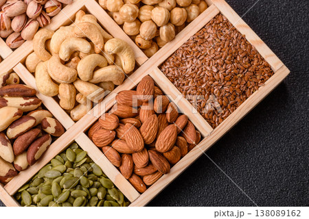 A mix of cashews, pistachios, almonds, macadamia and hazelnuts. Nuts as a food background A mix of cashews, pistachios, almonds, macadamia and hazelnuts. Nuts as a food background 138089162