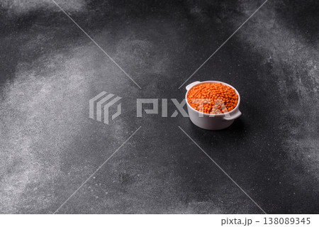 Raw red lentils as a source of protein for a healthy vegan meal. Red lentils 138089345