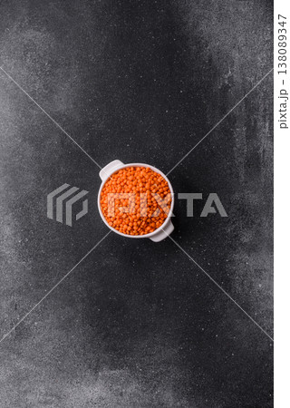 Raw red lentils as a source of protein for a healthy vegan meal. Red lentils 138089347