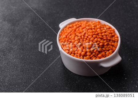 Raw red lentils as a source of protein for a healthy vegan meal. Red lentils 138089351