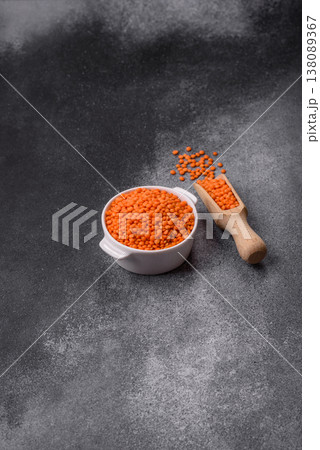 Raw red lentils as a source of protein for a healthy vegan meal. Red lentils 138089367