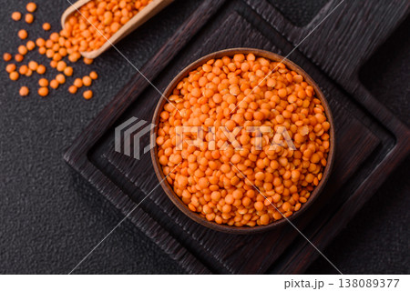 Raw red lentils as a source of protein for a healthy vegan meal. Red lentils 138089377