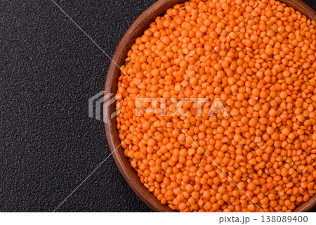 Raw red lentils as a source of protein for a healthy vegan meal. Red lentils 138089400
