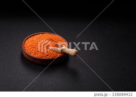 Raw red lentils as a source of protein for a healthy vegan meal. Red lentils 138089412