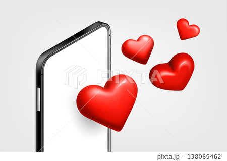 Receiving and sending love messages via mobile application. 3d vector concept Receiving and sending love messages via mobile application. 3d vector concept 138089462