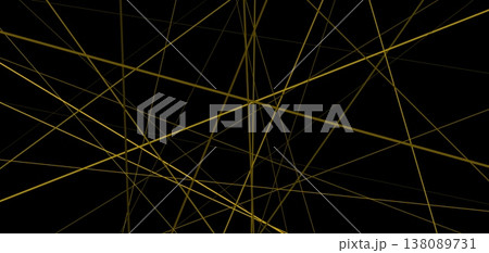 Abstract geometric gold pattern with chaotic straight lines on black background. Random modern asymmetric linear design backdrop. 138089731