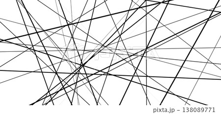 Abstract asymmetric random pattern with straight lines background. Chaotic diagonal stripe texture in black and white linear design. Abstract asymmetric random pattern with straight lines background. Chaotic diagonal stripe texture in black and white linear design. 138089771