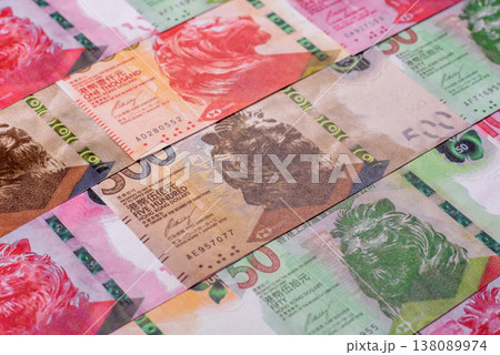 Hong Kong paper money, cash currency for exchange and financial transactions. Hong Kong money Hong Kong paper money, cash currency for exchange and financial transactions. Hong Kong money 138089974