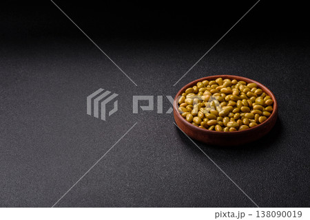 Canned green edamame beans as a healthy vegan ingredient. Edamame beans Canned green edamame beans as a healthy vegan ingredient. Edamame beans 138090019