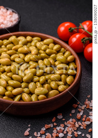 Canned green edamame beans as a healthy vegan ingredient. Edamame beans Canned green edamame beans as a healthy vegan ingredient. Edamame beans 138090027