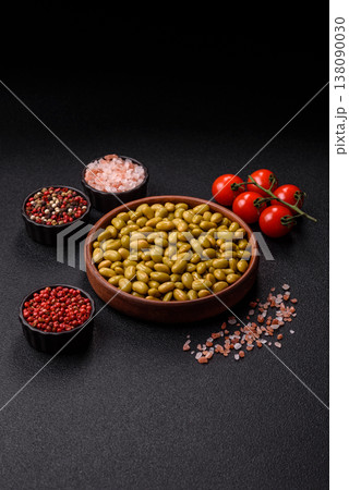 Canned green edamame beans as a healthy vegan ingredient. Edamame beans Canned green edamame beans as a healthy vegan ingredient. Edamame beans 138090030