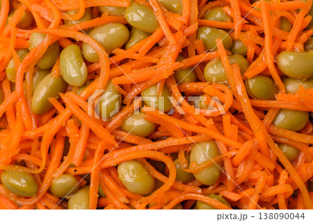 Asian salad with edamame beans, carrots, tofu, and spices. Edamame and carrot salad 138090044