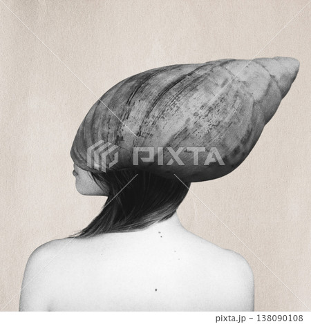 Woman with snail shell protecting identity and mind 138090108