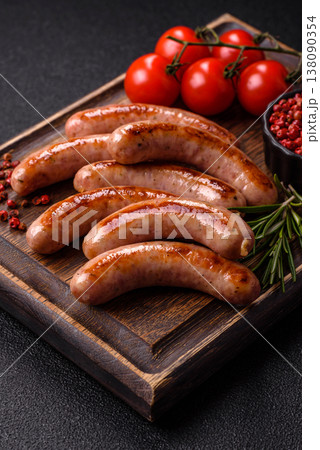Grilled pork or chicken sausages, smoked fried food with salt and spices. Grilled sausages Grilled pork or chicken sausages, smoked fried food with salt and spices. Grilled sausages 138090354