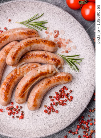 Grilled pork or chicken sausages, smoked fried food with salt and spices. Grilled sausages Grilled pork or chicken sausages, smoked fried food with salt and spices. Grilled sausages 138090368