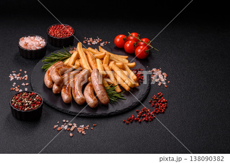 Grilled pork or chicken sausages, smoked fried food with salt and spices. Grilled sausages Grilled pork or chicken sausages, smoked fried food with salt and spices. Grilled sausages 138090382