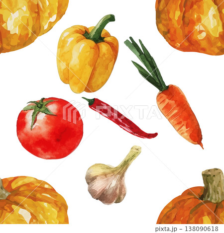 Seamless Watercolor Autumn Vegetable Pattern. 138090618