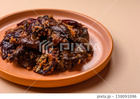 Chicken, duck, or goose liver with plums, onions, and spices. Chicken liver Chicken, duck, or goose liver with plums, onions, and spices. Chicken liver 138091096