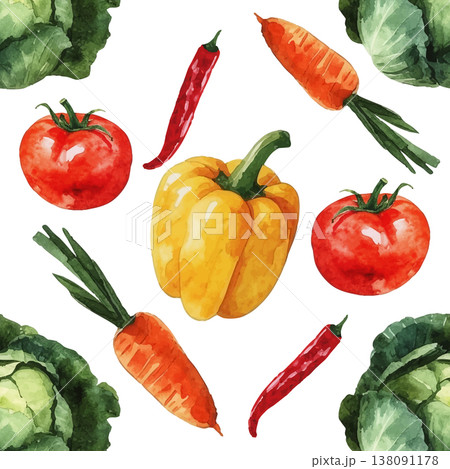 Seamless Watercolor Fresh Vegetables Pattern. Seamless Watercolor Fresh Vegetables Pattern. 138091178