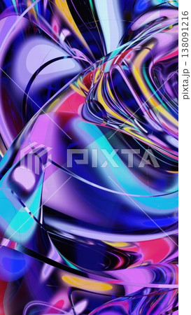 Abstract Glass Waves in Blue and Green. 3D Render 138091216