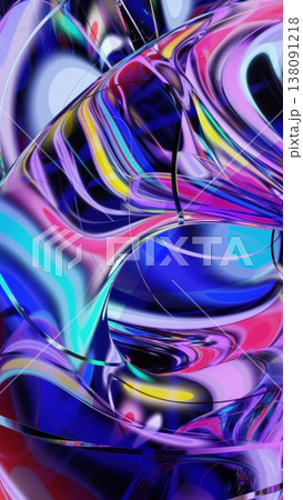 Abstract Glass Waves in Blue and Green. 3D Render 138091218