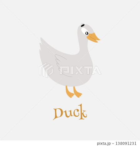 Adorable cartoon illustration of a white duck. Vector illustration Adorable cartoon illustration of a white duck. Vector illustration 138091231