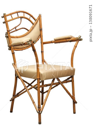 Elegant bamboo chair designed for comfort and style in a cozy indoor setting Elegant bamboo chair designed for comfort and style in a cozy indoor setting 138091671