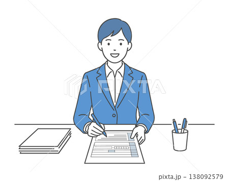 履歴書を書く就活生 女性 書類選考準備イラスト 138092579