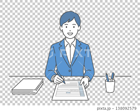 履歴書を書く就活生 女性 書類選考準備イラスト 138092579