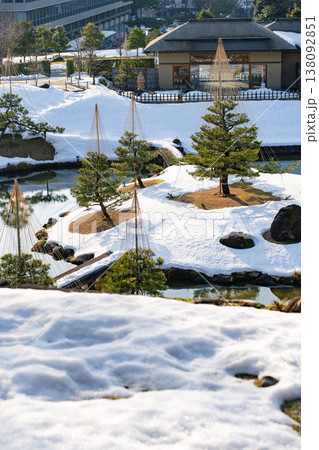 雪の玉泉院丸庭園と雪吊りの冬景色 138092851