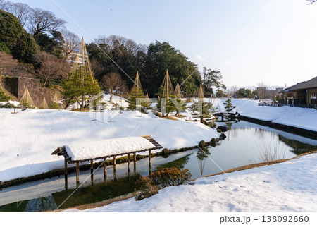 雪の玉泉院丸庭園と雪吊りの冬景色 雪の玉泉院丸庭園と雪吊りの冬景色 138092860