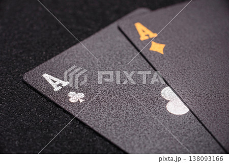 Playing cards and chips on a table, a gambling game of blackjack or baccarat. Cards and chips 138093166