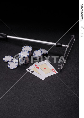 Playing cards and chips on a table, a gambling game of blackjack or baccarat. Cards and chips 138093203