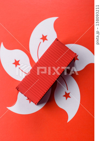 Cargo container on the hong kong flag as a conceptual backdrop for goods export. Cargo container 138093211