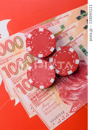Playing cards and chips on a table, a gambling game of blackjack or baccarat. Cards and chips Playing cards and chips on a table, a gambling game of blackjack or baccarat. Cards and chips 138093221
