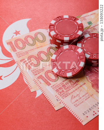 Playing cards and chips on a table, a gambling game of blackjack or baccarat. Cards and chips Playing cards and chips on a table, a gambling game of blackjack or baccarat. Cards and chips 138093222