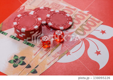 Dices and chips on a table, a gambling game of poker. Dices and chips Dices and chips on a table, a gambling game of poker. Dices and chips 138093226