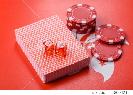Dices and chips on a table, a gambling game of poker. Dices and chips 138093232
