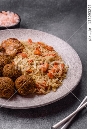 Kabsa or mandi, an Arabic dish with rice and chicken, salt, and spices. Kabsa or mandi 138093293