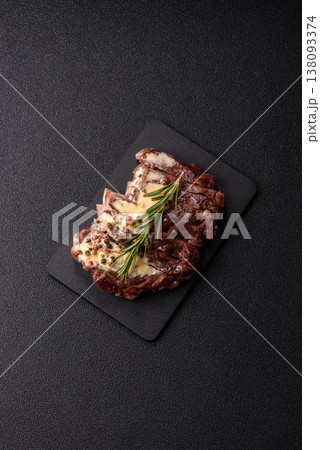 Steak, beef or pork meat grilled or barbecued with salt and spices. Beef steak 138093374
