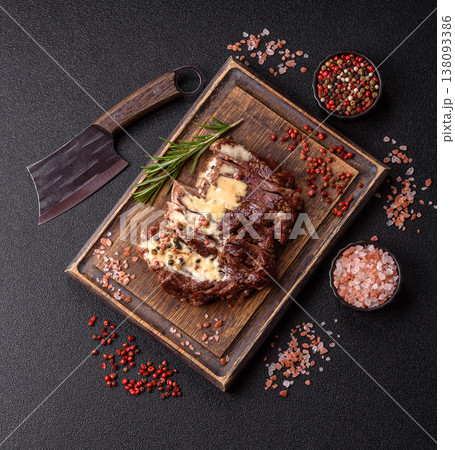 Steak, beef or pork meat grilled or barbecued with salt and spices. Beef steak 138093386
