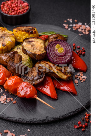 Grilled vegetables: bell peppers, zucchini, eggplant, onions, and corn. Grilled vegetables 138093440